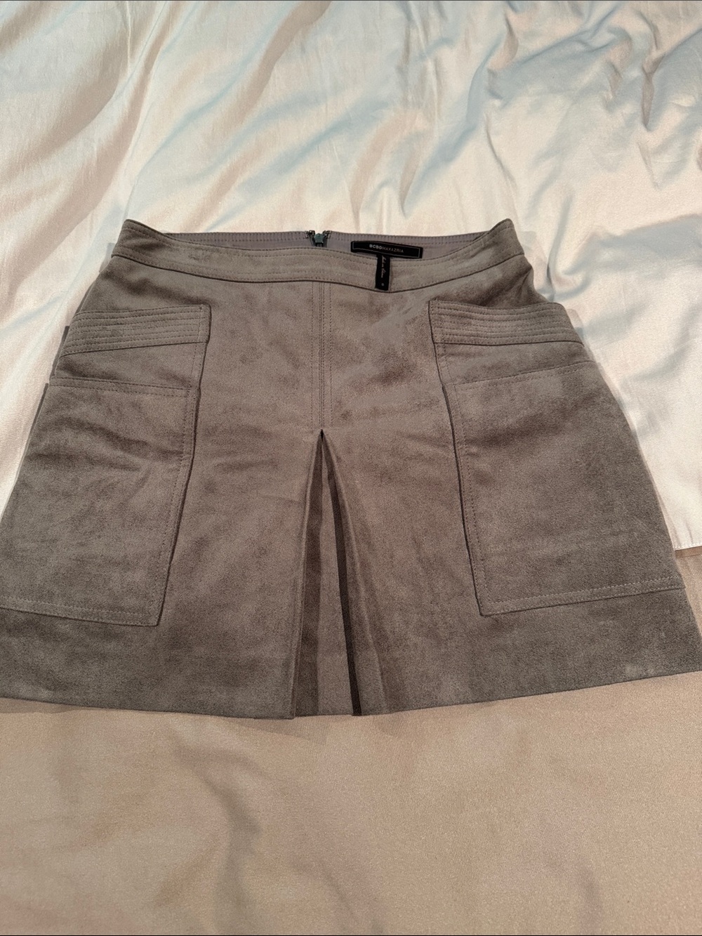 BCBGMaxAzria Gray Suede Mini Skirt with Front Pleat